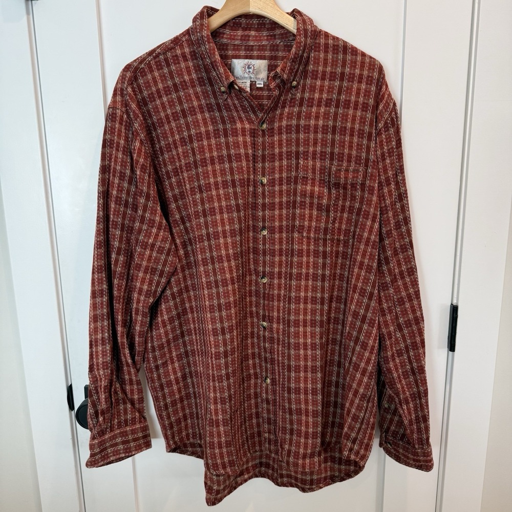 The Territory Ahead Men's XXL Rust Red Plaid Shirt 100% Cotton Rugged Outdoors
